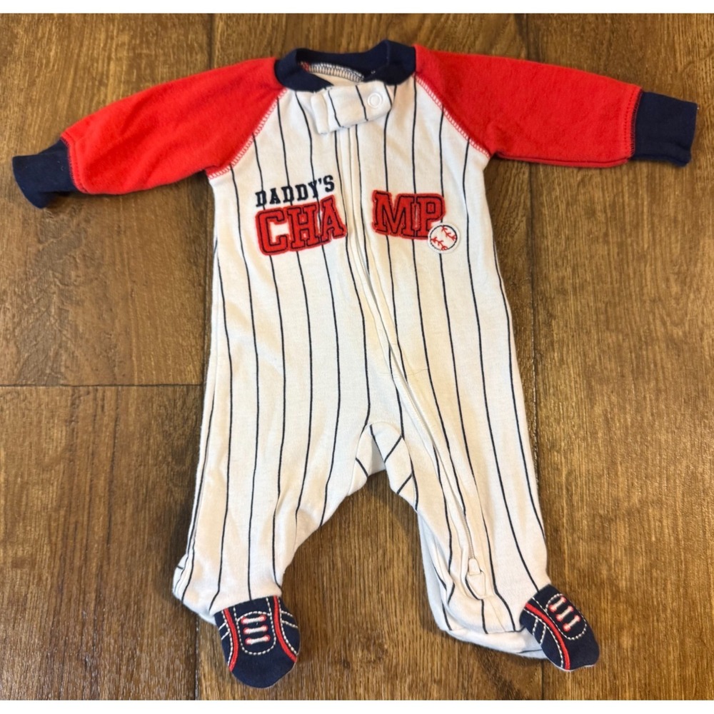 Carter's Baby Boy Preemie Sleeper Daddy's Champ Baseball Outfit Clothes Zipper